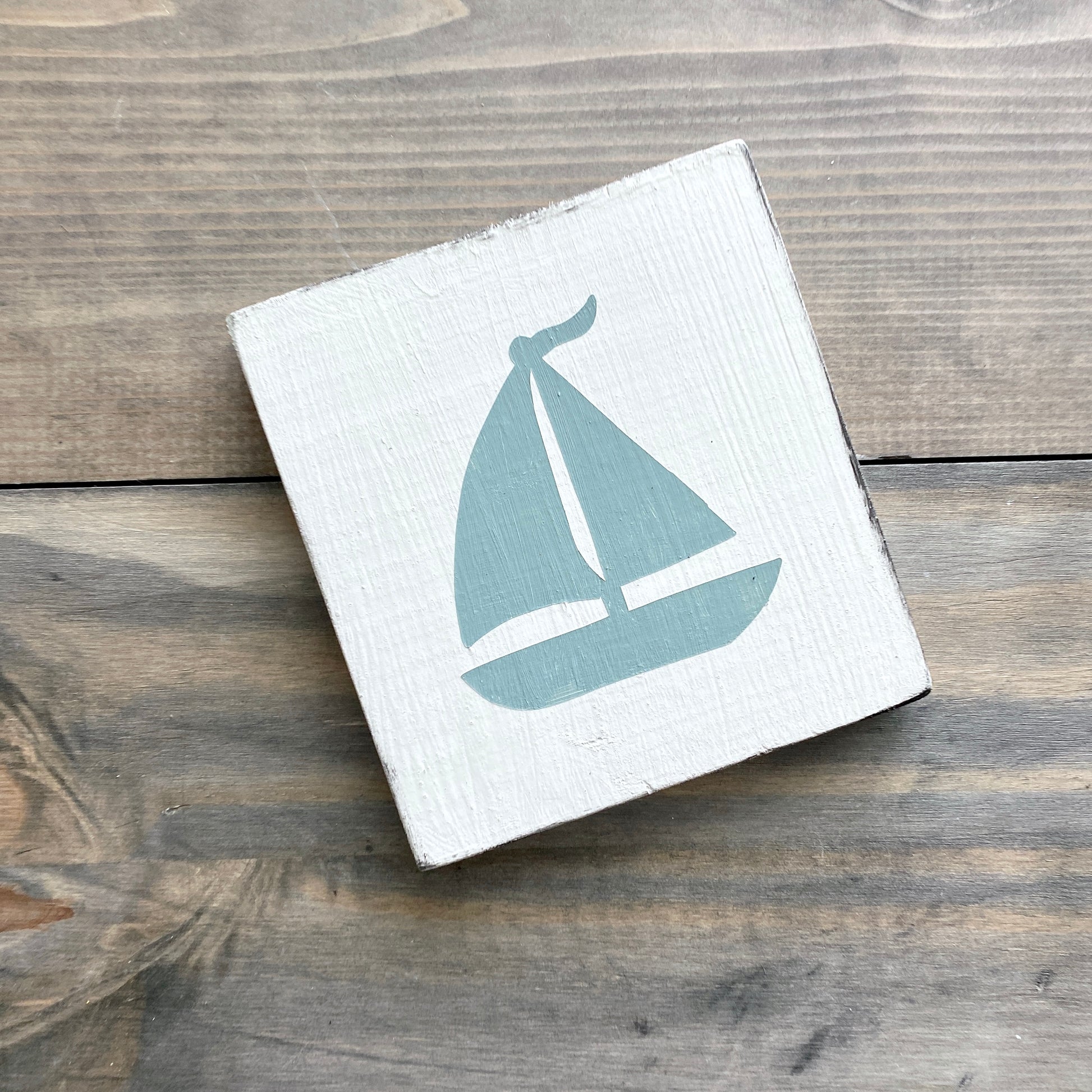 Sailboat beach house or lake nautical decor sign, pictured in sage green