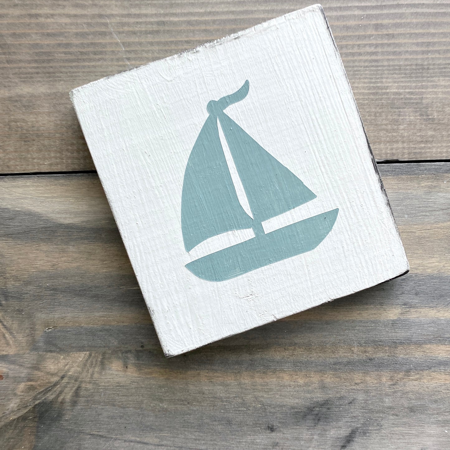 Sailboat beach house or lake nautical decor sign, pictured in sage green