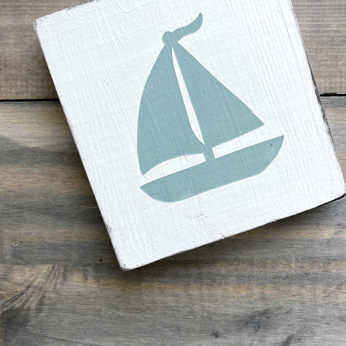 Sailboat beach house or lake nautical decor sign, pictured in sage green