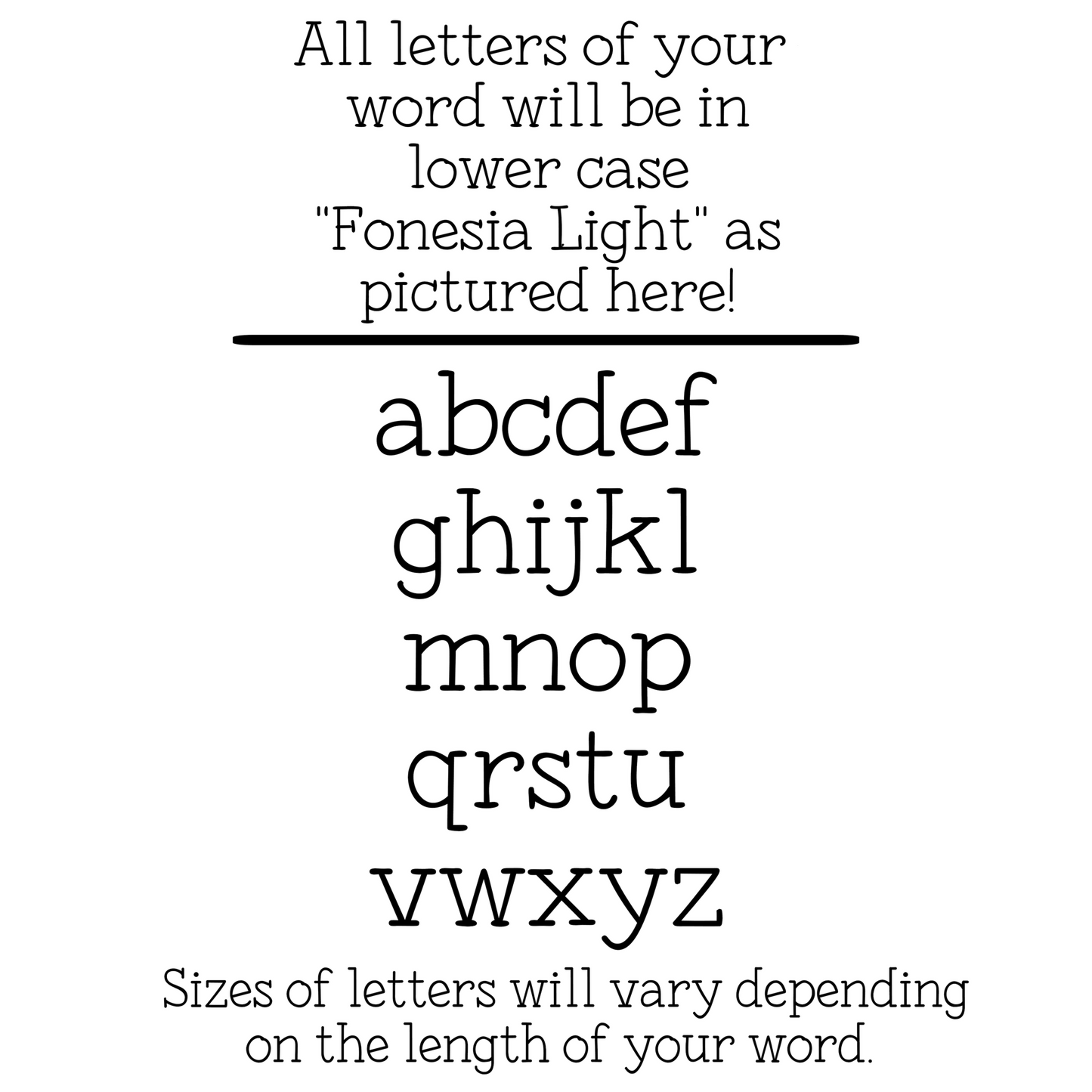 Display of lowercase letters in 'Fonesia Light' font on a white background