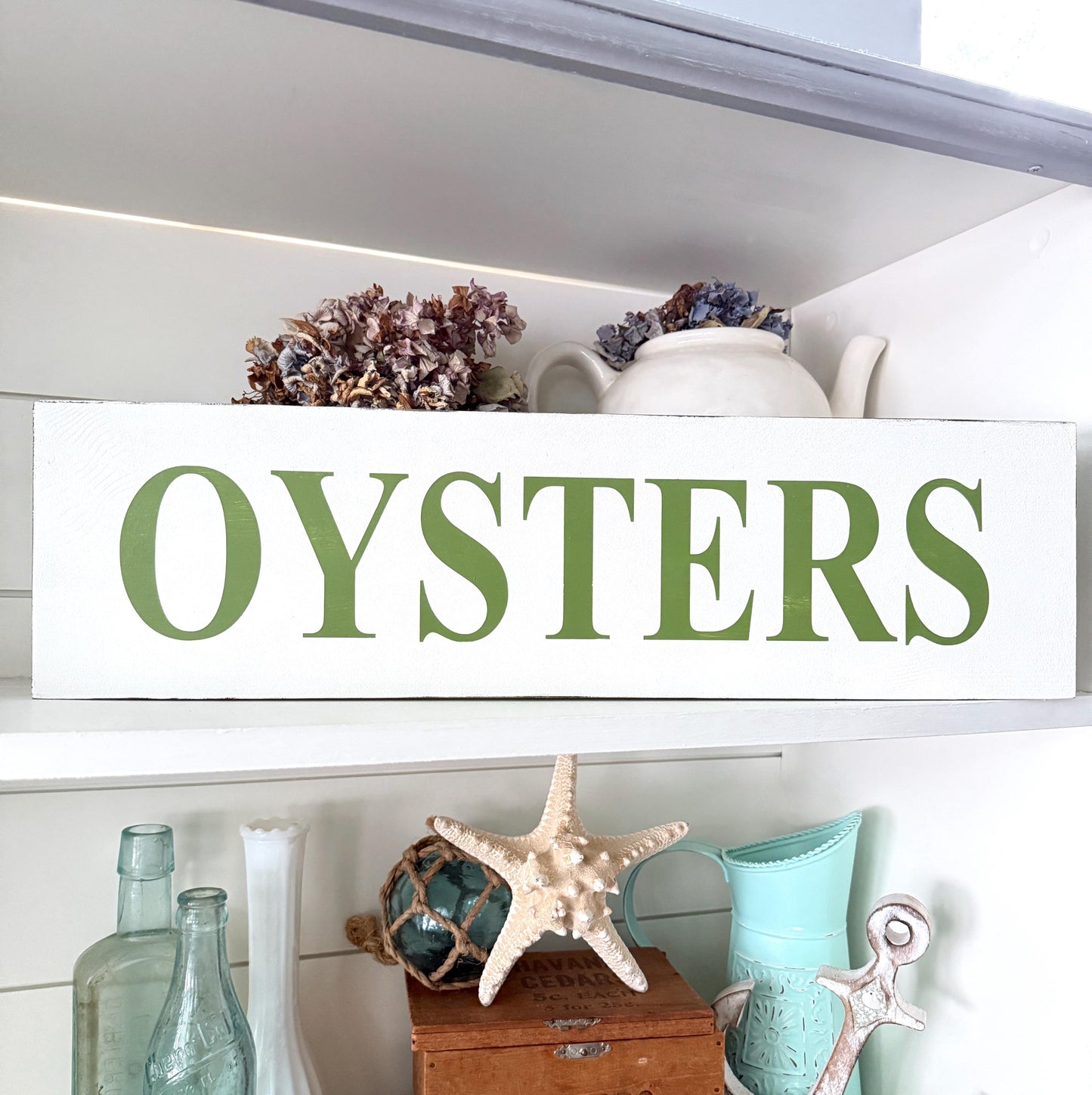 OYSTERS sign, beach house home decor Coastal home decor and inspiration for the beach lover, gifts from Anchoredsouldesigns