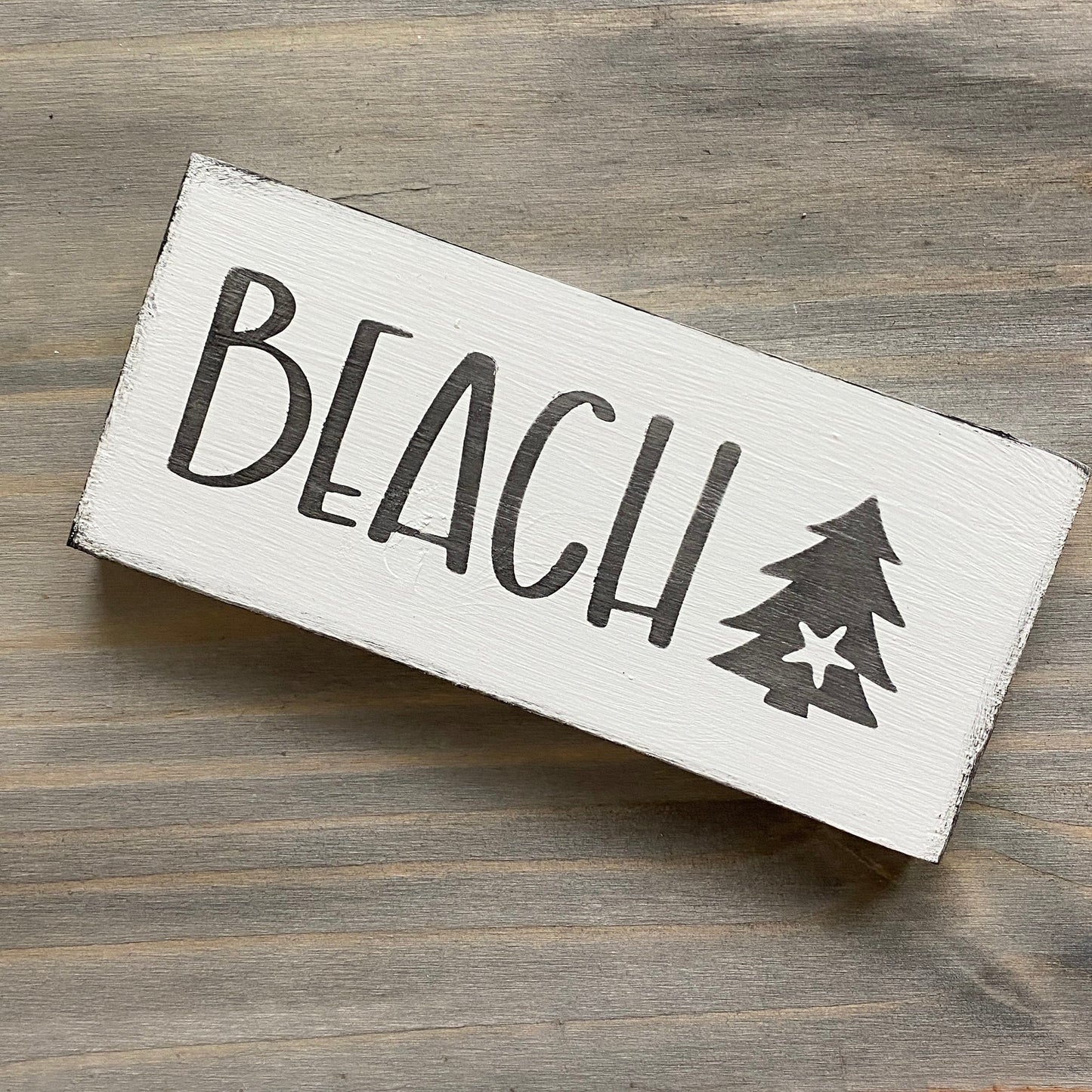 Coastal Christmas Decor, Anchored Soul Designs Beach Christmas wood sign with small tree and starfish white background with aqua design, beach house holiday decor coastal design
