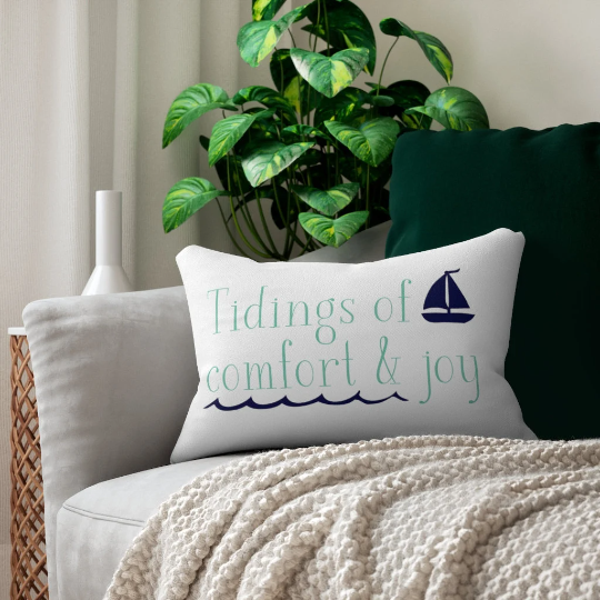 "Tidings of Comfort &amp; Joy" Coastal Christmas Lumbar Pillow