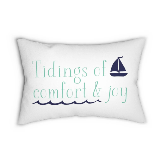 Tidings of Comfort & Joy Coastal Christmas Lumbar Pillow