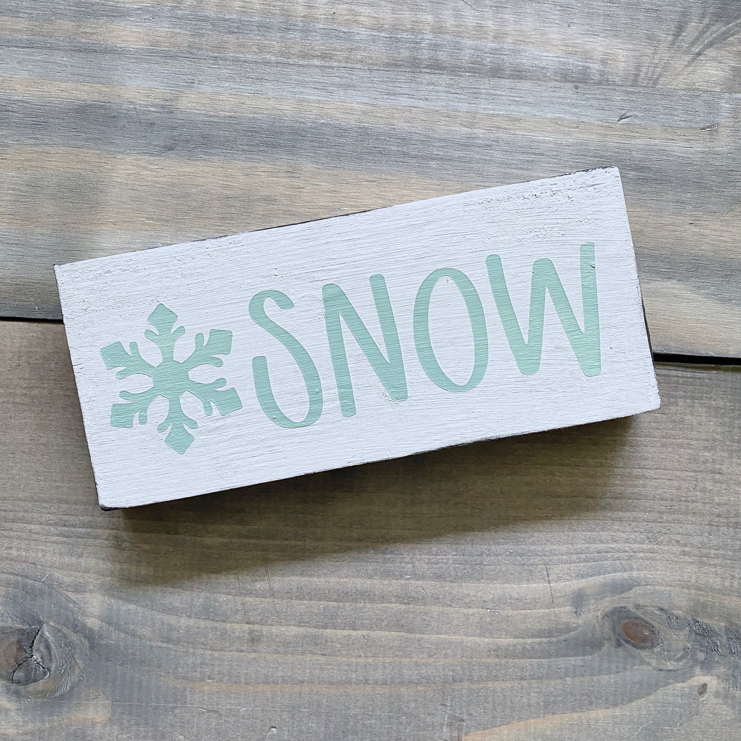 Snow with snowflake sign in mint, holiday decor modern cottage farmhouse vintage store boutique wholesale decor