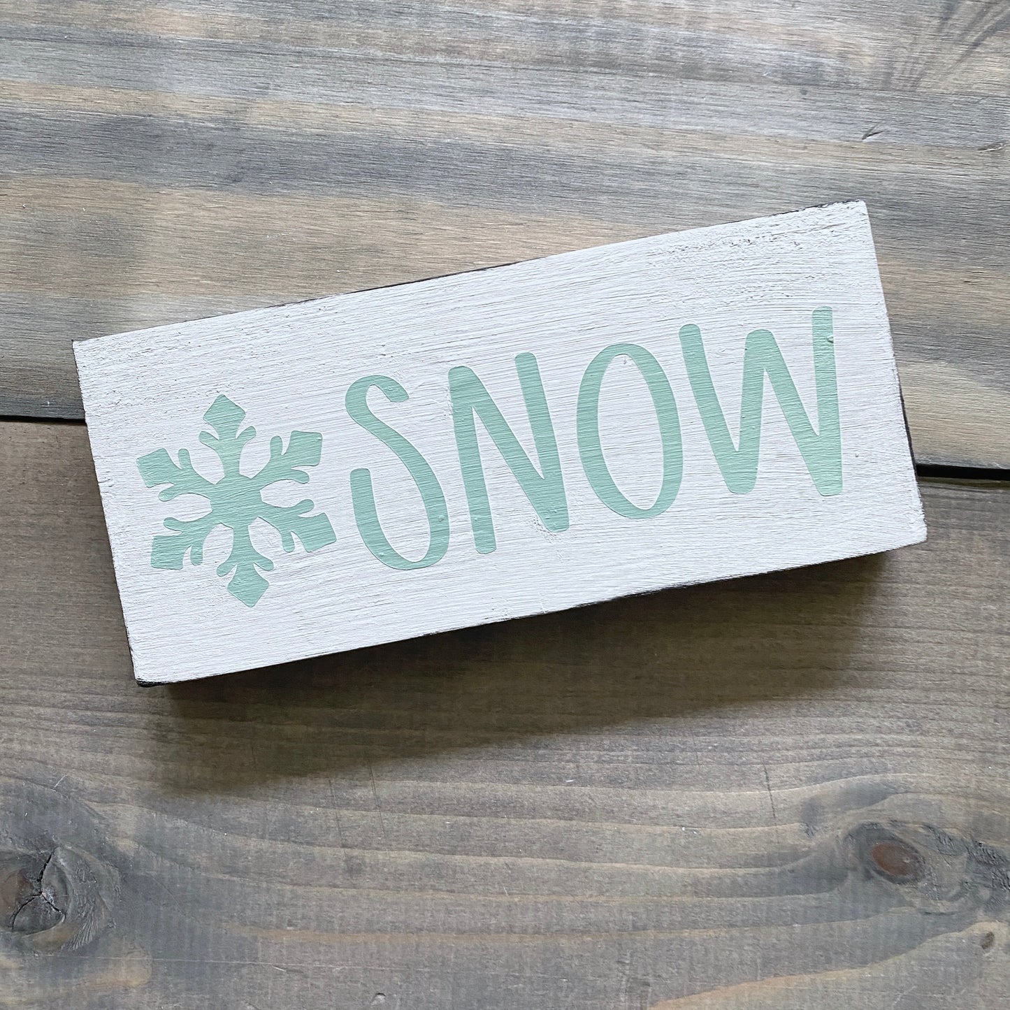 Snow with snowflake sign in mint, holiday decor modern cottage farmhouse vintage store boutique wholesale decor