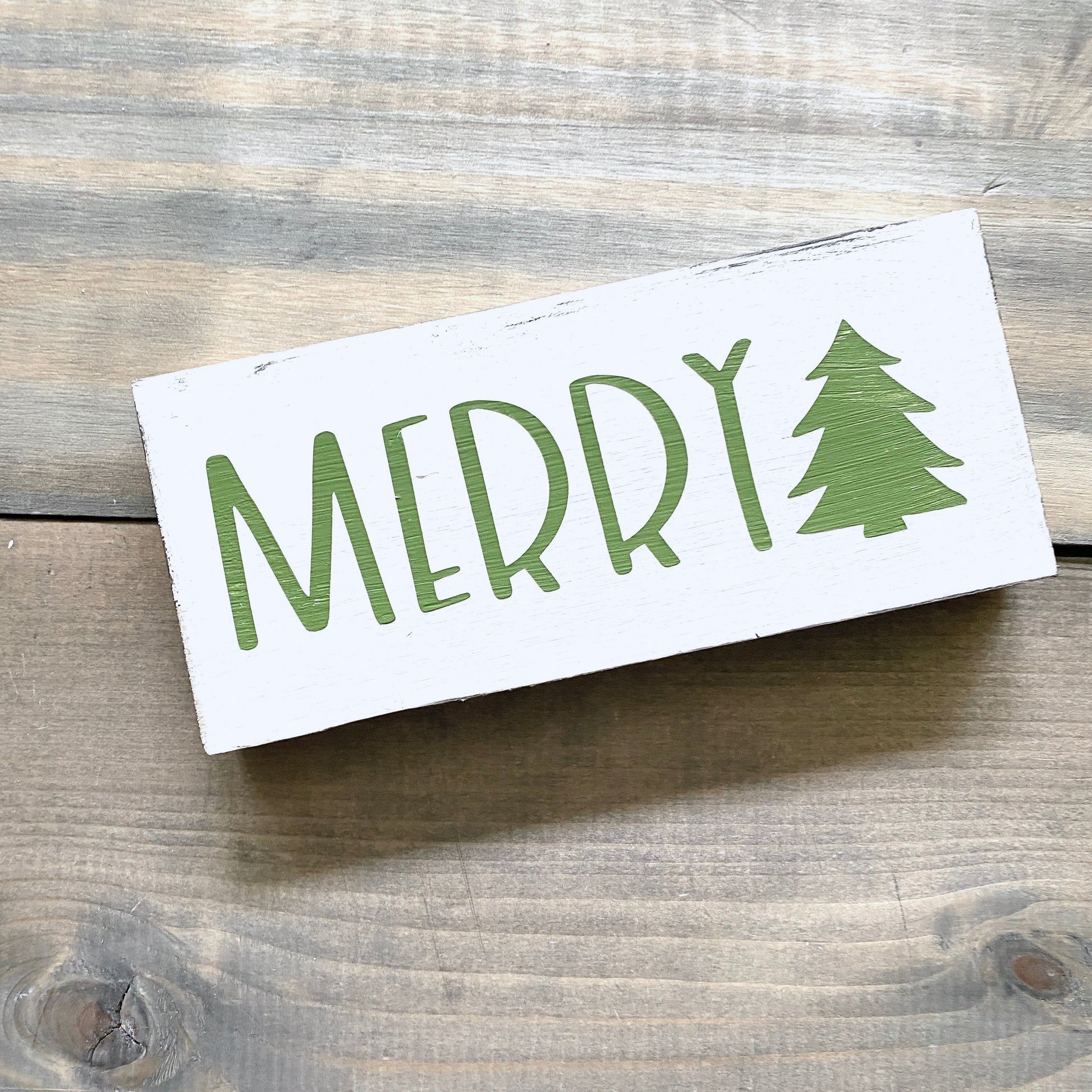 Merry Christmas Tree in dark green, holiday decor modern cottage farmhouse vintage store boutique wholesale decor