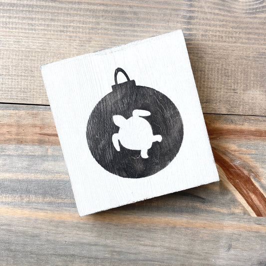 Coastal Christmas Decor, Anchored Soul Designs Sea Turtle Ornament wood sign white background with black design, beach house holiday decor coastal design