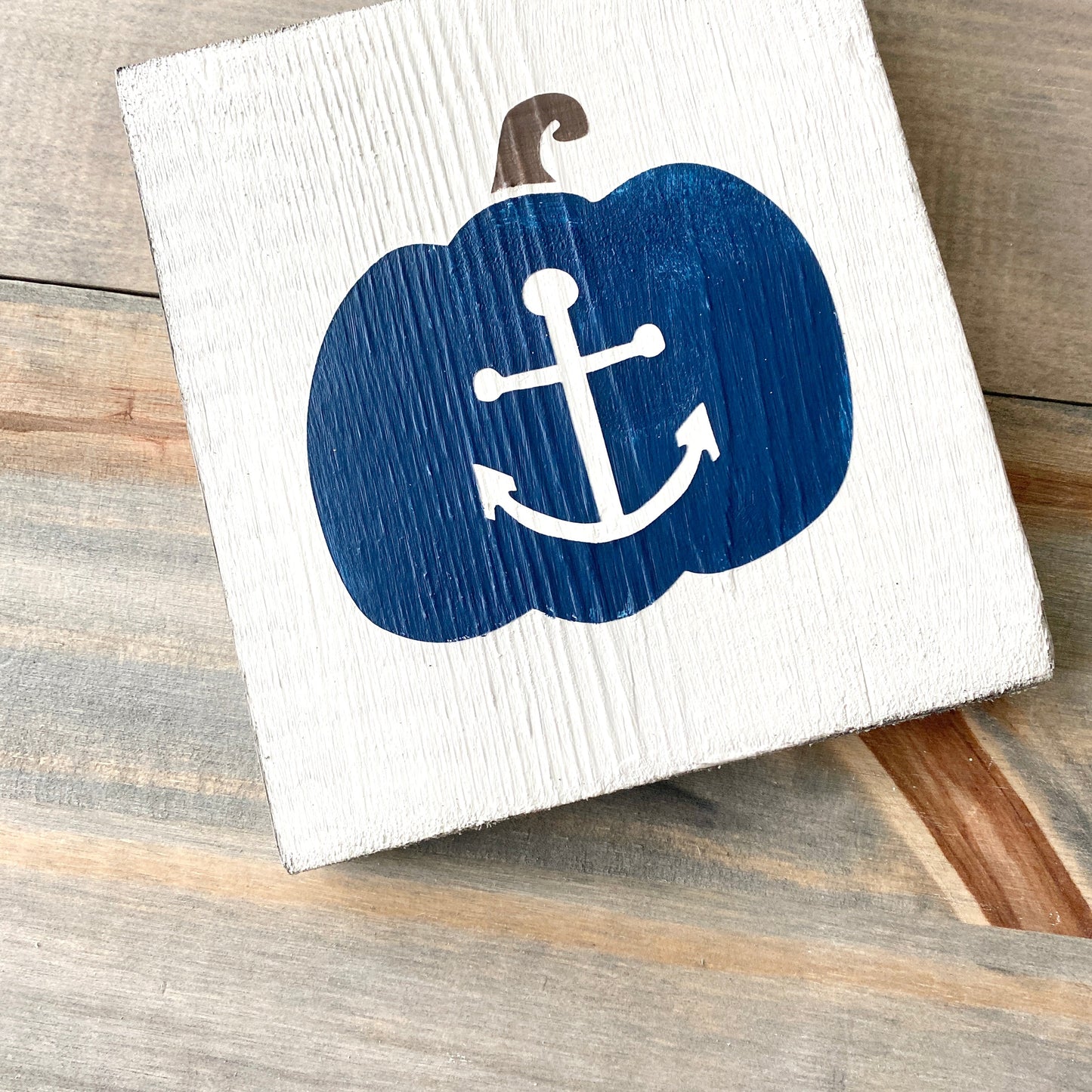 Pumpikn sign with anchor, coastal fall beachy fall sign in Navy