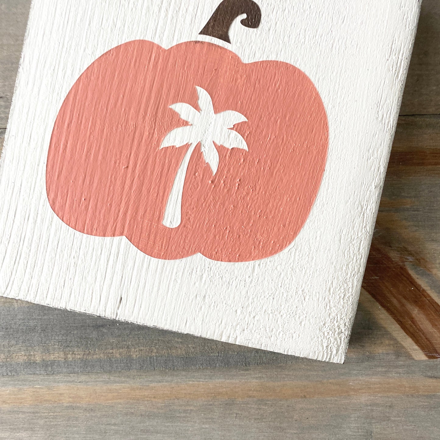 Palm tree pumpkin sign in pale orange, coastal fall, beach fall decor