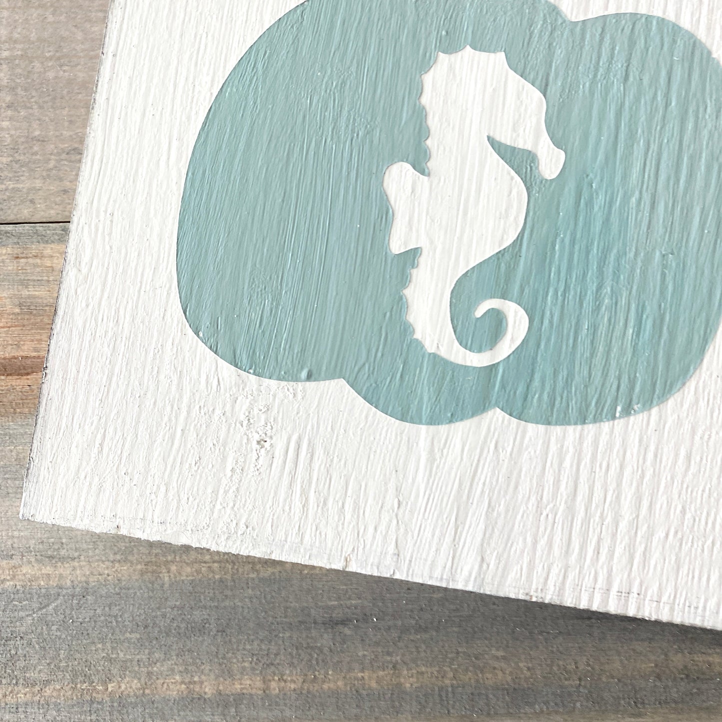 Seahorse coastal pumpkin fall sign in sage green, beachy fall decor, fall by the sea