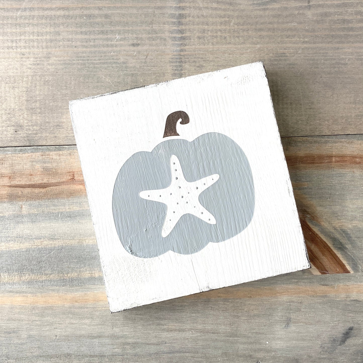 Starfish coastal fall sign in gray, coastal home decor, fall beach sign