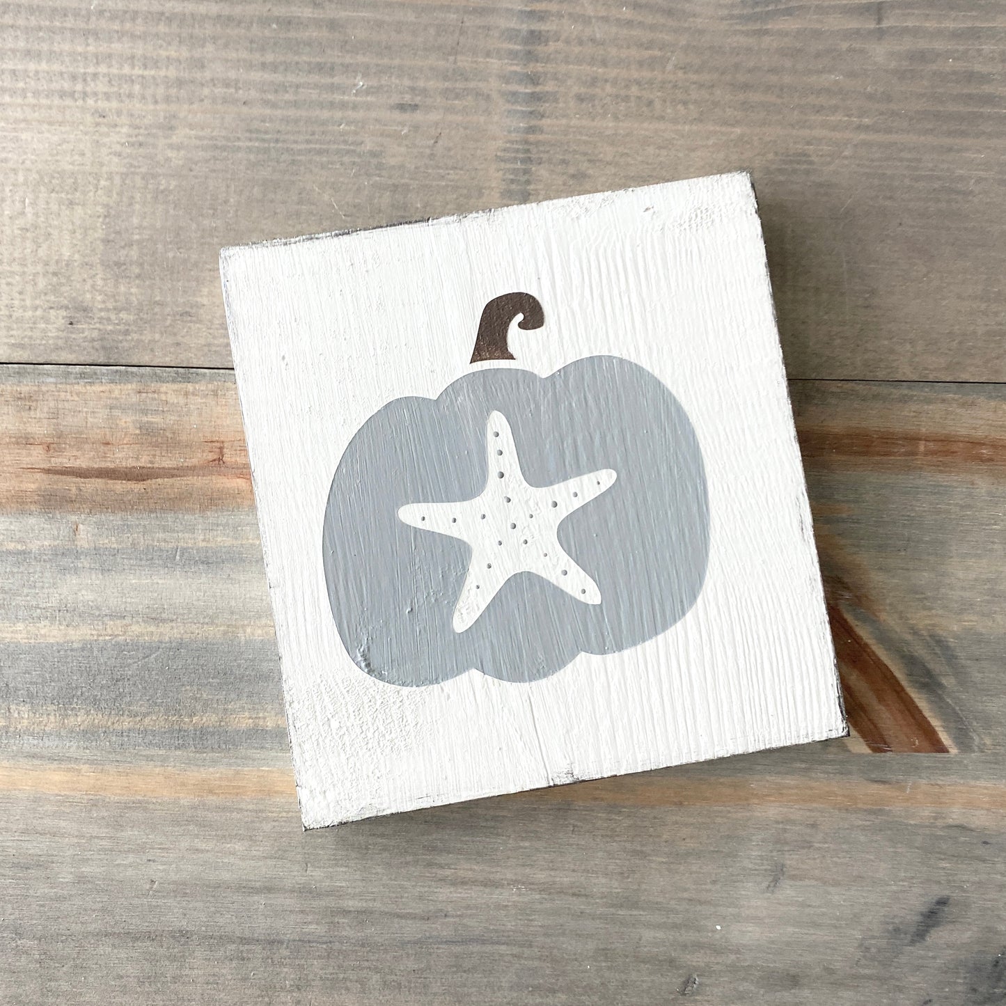 Starfish coastal fall sign in gray, coastal home decor, fall beach sign