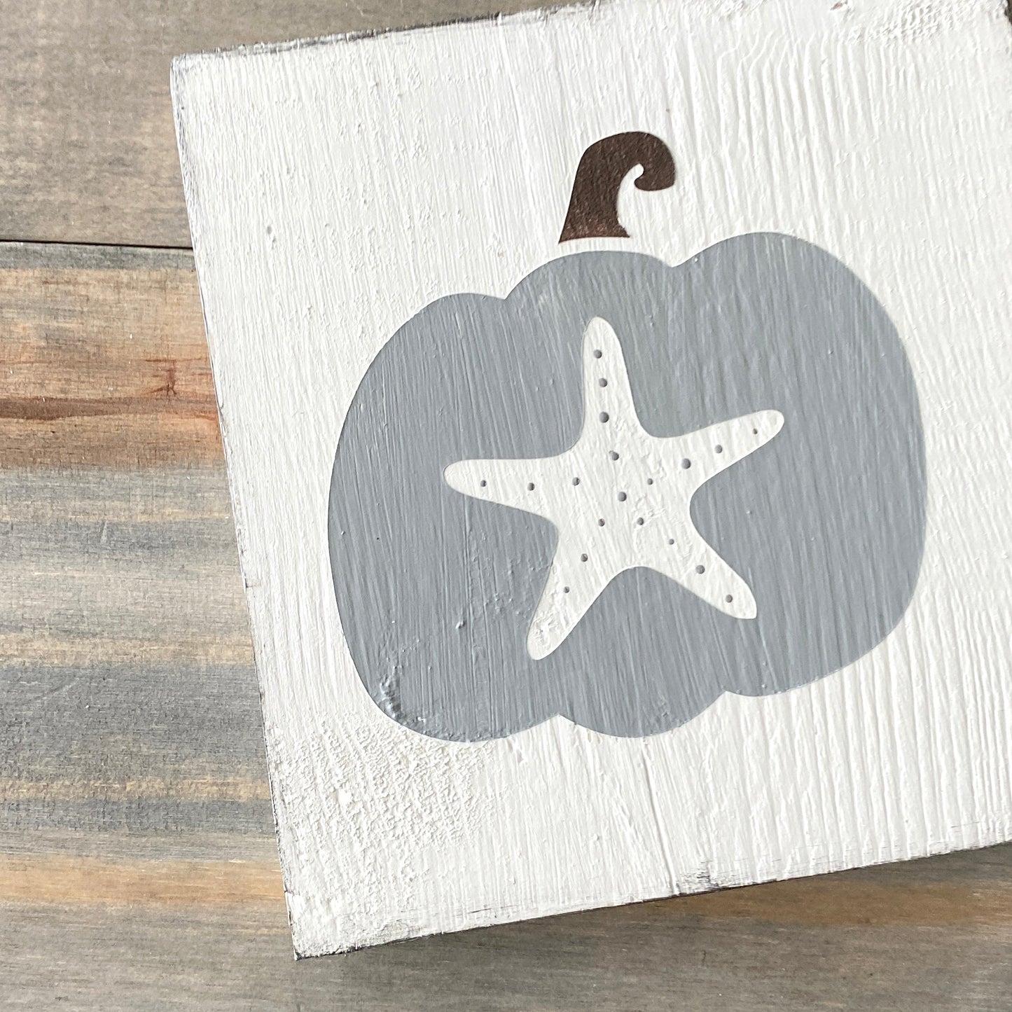 Starfish coastal fall sign in gray, coastal home decor, fall beach sign