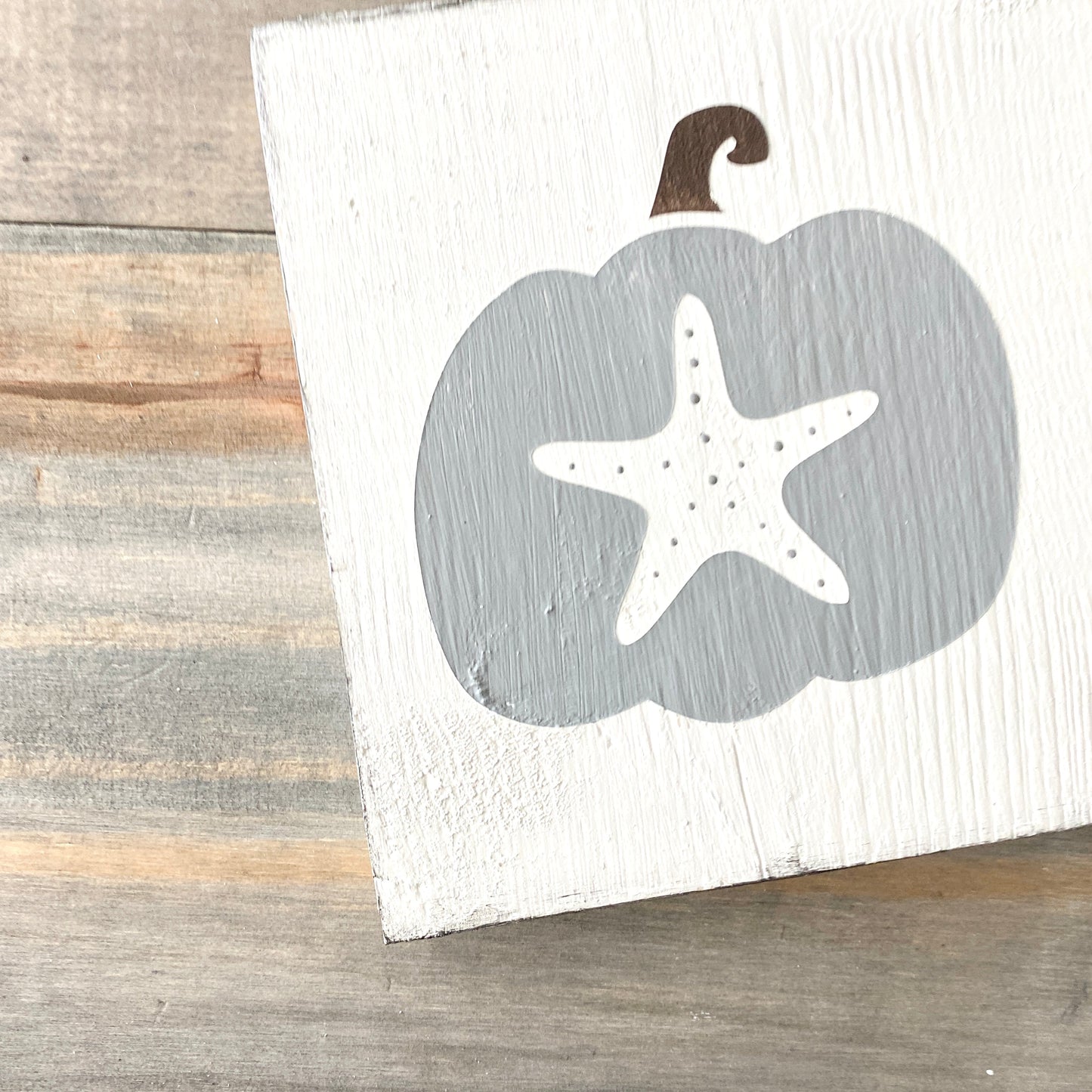 Starfish coastal fall sign in gray, coastal home decor, fall beach sign